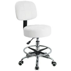 Tabouret à Roulettes Avec Dossier Hauteur Réglable Convient Pour Bureau D'affaires Blanc