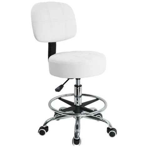 Tabouret à Roulettes Avec Dossier Hauteur Réglable Convient Pour Bureau D'affaires Blanc