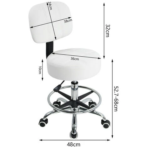 Tabouret à Roulettes Avec Dossier Hauteur Réglable Convient Pour Bureau D'affaires Blanc – Image 2