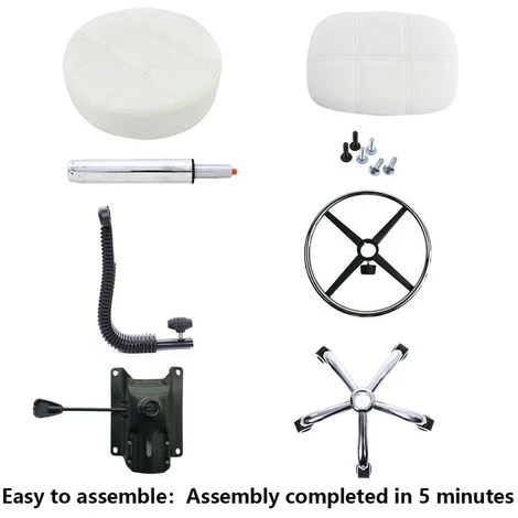 Tabouret à Roulettes Avec Dossier Hauteur Réglable Convient Pour Bureau D'affaires Blanc – Image 4