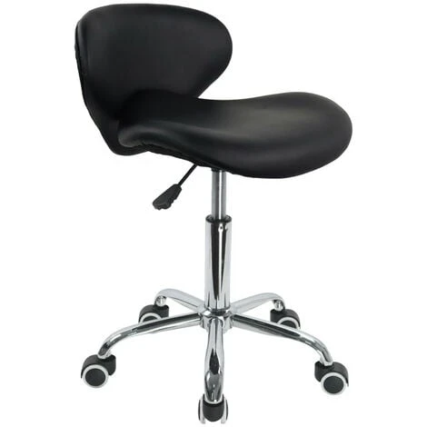 Tabouret à Roulettes Avec Dossier Tabouret De Bureau Hauteur Réglable Forme Moderne En Cuir PU Noir - KKTONER