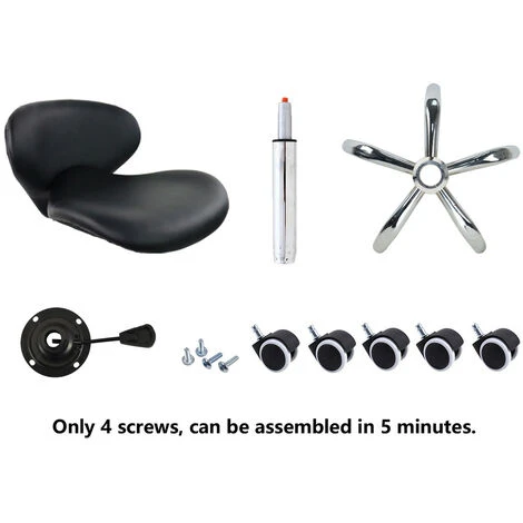 Tabouret à Roulettes Avec Dossier Tabouret De Bureau Hauteur Réglable Forme Moderne En Cuir PU Noir - KKTONER – Image 4