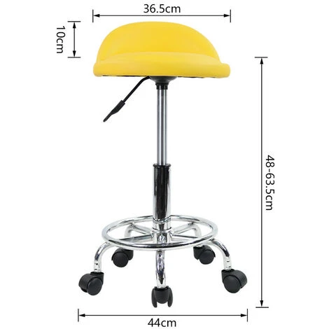 Tabouret à Roulettes De Bureau Tabouret De Travail Réglable En Hauteur 48-64 Cm En Cuir Synthétique Avec Repose - Jaune – Image 2