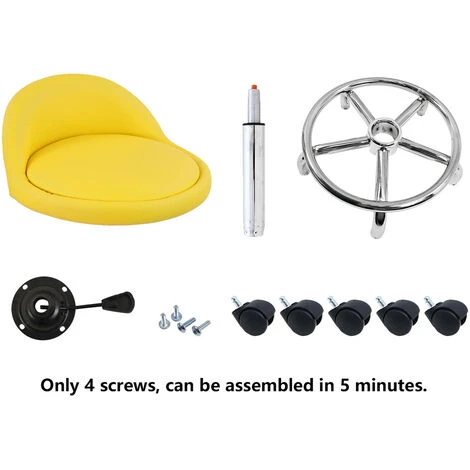 Tabouret à Roulettes De Bureau Tabouret De Travail Réglable En Hauteur 48-64 Cm En Cuir Synthétique Avec Repose - Jaune – Image 4