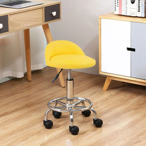 Tabouret à Roulettes De Bureau Tabouret De Travail Réglable En Hauteur 48-64 Cm En Cuir Synthétique Avec Repose - Jaune – Image 5