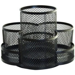 Porte-crayon De Bureau Rotatif, Porte-stylo En Métal Pour Bureau Avec Tapis En Caoutchouc Antidérapant, Rotation à 360° Et 7 Compartiments, Organisateur De Stockage De Fournitures De Bureau, Noir