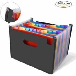 Rangement De Bureau,Trieur à Soufflets Classeur Rangement Papier Chemise Trieur Plastique 24 Compartiments Avec Couvercle A4