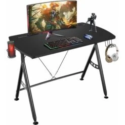 GOPLUS Bureau Gamer En Forme De Y,Bureau Gaming E-Sports Avec Fente Pour Telephone Et Porte-Gobelet,Table De Jeu Jusqu’a 60KG, 105x60x76CM