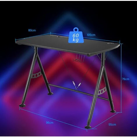 GOPLUS Bureau Gamer En Forme De Y,Bureau Gaming E-Sports Avec Fente Pour Telephone Et Porte-Gobelet,Table De Jeu Jusqu’a 60KG, 105x60x76CM – Image 2