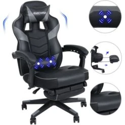 Puluomis Chaise Gamer Chaises De Bureau à Haut Dossier Avec Repose-pieds Et Support Lombaire Vert Et Massage 150Kg - Gris