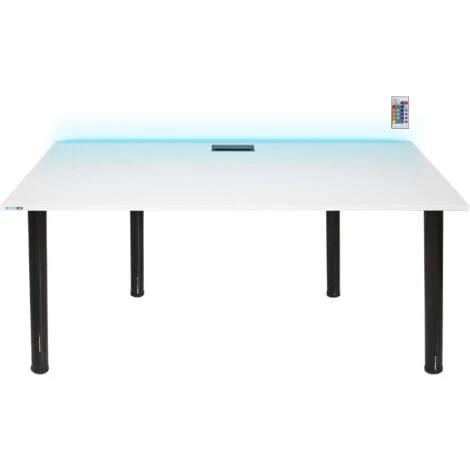 Bureau Gaming Pour Les Gamers Blanc - Gaming Desk 132 X 65 Cm - Syberdesk- Ordinateur Bureau De Jeu Avec LED Pour Les Joueurs - Bureau A Domicile