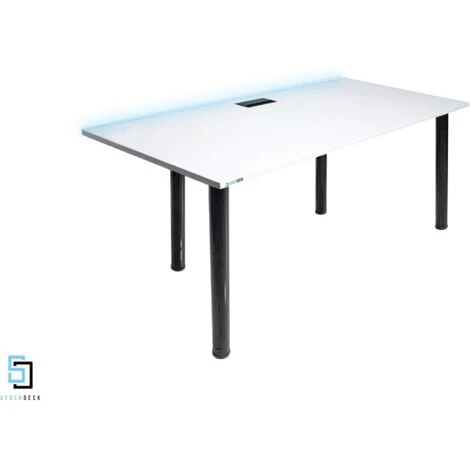 Bureau Gaming Pour Les Gamers Blanc - Gaming Desk 132 X 65 Cm - Syberdesk- Ordinateur Bureau De Jeu Avec LED Pour Les Joueurs - Bureau A Domicile – Image 2