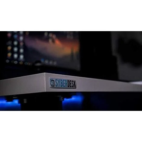 Bureau Gaming Pour Les Gamers Blanc - Gaming Desk 132 X 65 Cm - Syberdesk- Ordinateur Bureau De Jeu Avec LED Pour Les Joueurs - Bureau A Domicile – Image 4