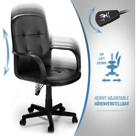MIADOMODO® Chaise De Bureau - Pivotante, Avec Hauteur Réglable, Siège Ergonomique, En Simili Cuir, Noir - Fauteuil De Bureau, Pour Ordinateur, Gamer – Image 3