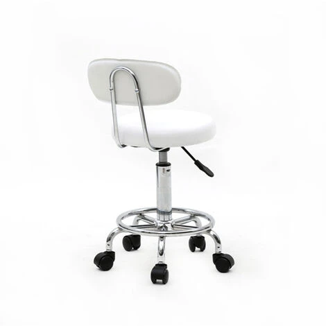 Vente Flash Tabouret De Bureau Tabouret à Roulettes Avec Dossier,Chaise Pivotante Chaise De Bureau Hauteur Réglable,Blanc – Image 3