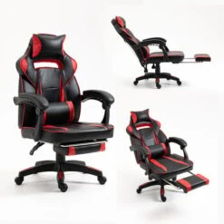 Fauteuil Gamer - Chaise Gaming Ergonomique Inclianble - Avec Repose-pieds Télescopique - Hauteur Réglable - Appui-tête, Support Lombaire, Charge 150 Kg, Noir Et Rouge