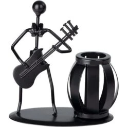 Porte-stylo Guitare Mignon Porte-crayon En Métal Lecteur De Musique Multifonctionnel Desktop1pcs-noir