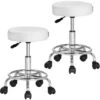 Tabouret à Roulettes Siège Rembourré Pivotant 360° Hauteur Réglable Noir Blanc 2er Set Weiß (de)