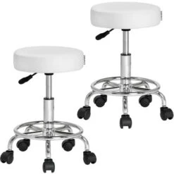 Tabouret à Roulettes Siège Rembourré Pivotant 360° Hauteur Réglable Noir Blanc 2er Set Weiß (de)