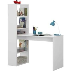 Bureau D'ordinateur Avec étagères Blanches Intégrées Artik Table D'ordinateur Moderne 144x120x53 Cm