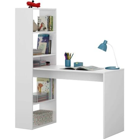 Bureau D'ordinateur Avec étagères Blanches Intégrées Artik Table D'ordinateur Moderne 144x120x53 Cm