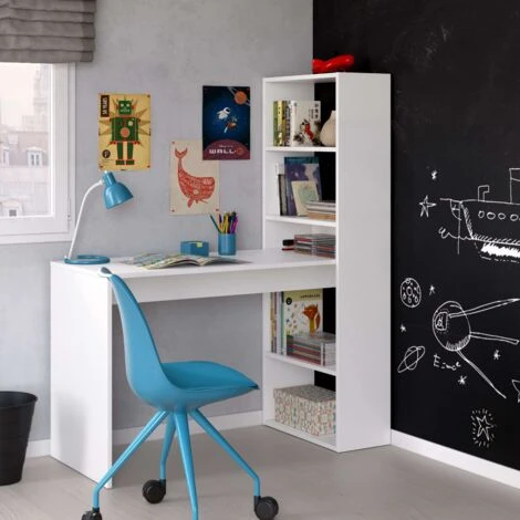 Bureau D'ordinateur Avec étagères Blanches Intégrées Artik Table D'ordinateur Moderne 144x120x53 Cm – Image 3