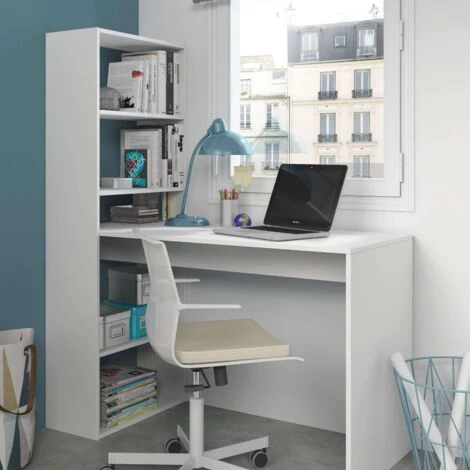 Bureau D'ordinateur Avec étagères Blanches Intégrées Artik Table D'ordinateur Moderne 144x120x53 Cm – Image 4