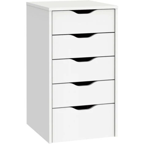EKO Commode Couleur Blanche 5 Tiroirs Bureau Buck Office Study Style Moderne Meubles 71x40x43 Cm