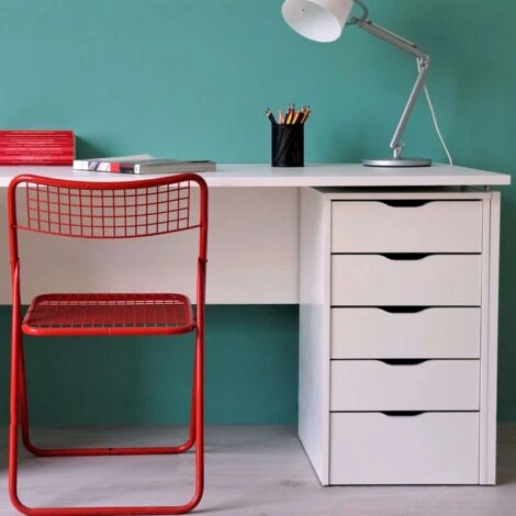 EKO Commode Couleur Blanche 5 Tiroirs Bureau Buck Office Study Style Moderne Meubles 71x40x43 Cm – Image 4