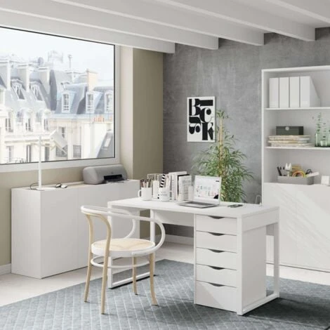 EKO Commode Couleur Blanche 5 Tiroirs Bureau Buck Office Study Style Moderne Meubles 71x40x43 Cm – Image 5