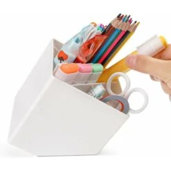 Porte-stylo, Gobelet à Crayons En Plastique De Forme Inclinée Unique Pour Bureau 5 Emplacements Grande Capacité Porte-pinceau Maquillage Papeterie Organisateur Pour Bureau école Maison (carré)