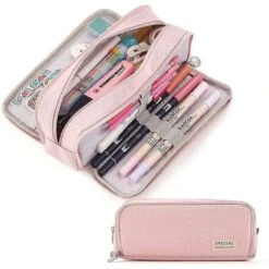 Dhrs Grande Capacité Trousse à Crayons 3 Compartiments Pochette Stylo Sac Pour école Adolescent Fille Garçon Hommes Femmes (jaune)