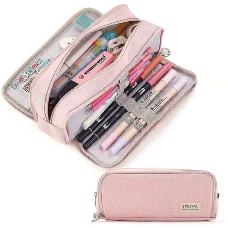Dhrs Grande Capacité Trousse à Crayons 3 Compartiments Pochette Stylo Sac Pour école Adolescent Fille Garçon Hommes Femmes (jaune)