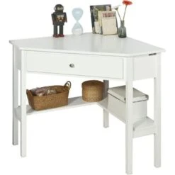 SoBuy FWT31-W Table Bureau D'Angle Bureau Informatique Secrétaire Avec Tiroir - Blanc