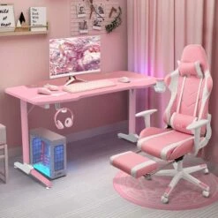Devoko Gaming Tisch Bureau Gaiming Bureau Gamer Informatique Table PC,140 Cm Rose