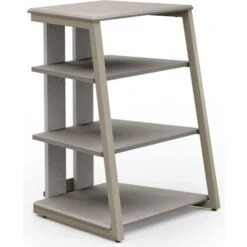 FITUEYES Meuble HIFI à 4 Etagères En Bois Et Acier Meuble Audio/Vidéo Capacité De Charge Max. 50KG Structure Solide Kaki