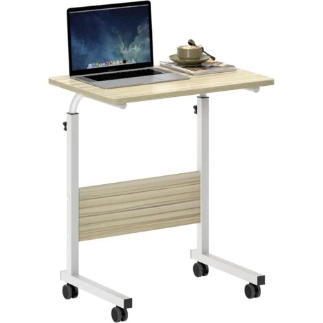 Soges Bureau D'ordinateur Portable Réglable En Hauteur, Support D'ordinateur Portable, Bureau D'ordinateur Sur Roulettes, Table D'appoint Mobile 60 X 40 X 71-90 Cm, érable Blanc 05-1-60MP