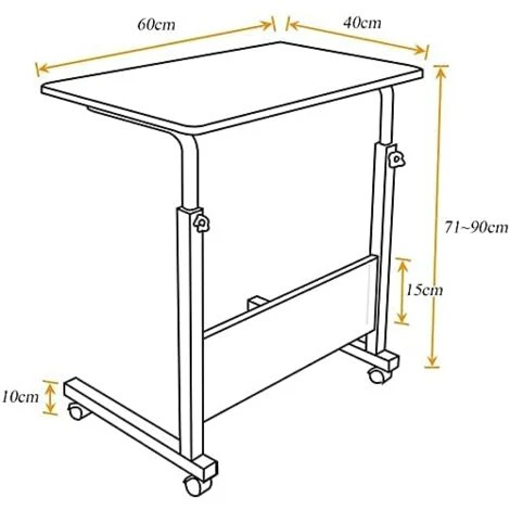 Soges Bureau D'ordinateur Portable Réglable En Hauteur, Support D'ordinateur Portable, Bureau D'ordinateur Sur Roulettes, Table D'appoint Mobile 60 X 40 X 71-90 Cm, érable Blanc 05-1-60MP – Image 2