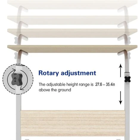 Soges Bureau D'ordinateur Portable Réglable En Hauteur, Support D'ordinateur Portable, Bureau D'ordinateur Sur Roulettes, Table D'appoint Mobile 60 X 40 X 71-90 Cm, érable Blanc 05-1-60MP – Image 3