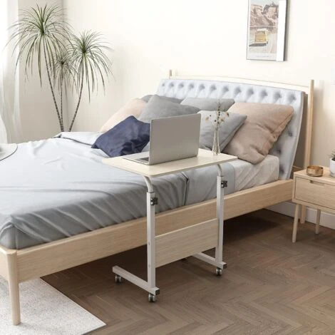 Soges Bureau D'ordinateur Portable Réglable En Hauteur, Support D'ordinateur Portable, Bureau D'ordinateur Sur Roulettes, Table D'appoint Mobile 60 X 40 X 71-90 Cm, érable Blanc 05-1-60MP – Image 5