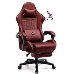 GTPLAYER Chaise Gaming Repose-Pieds Haut-Parleur Bluetooth Fauteuil Gamer Ergonomique Siège Pivotante Avec Accoudoirs Synchronisés Et Coussin Lombaire Plus Favorable (vin Rouge)