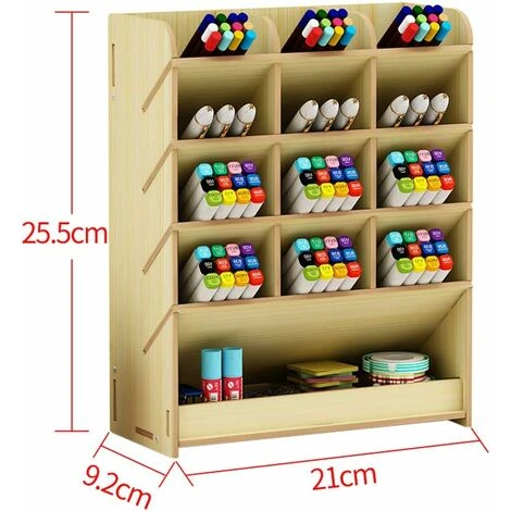 Organiseur De Bureau, Boîte De Rangement Multifonction En Bois Pour Stylos Pour La Maison, Le Bureau Et L'école Érable Blanc – Image 2