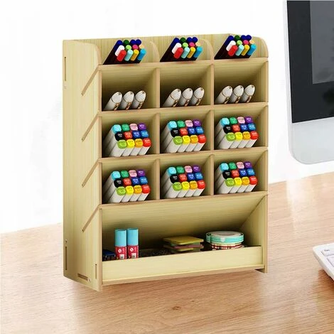 Organiseur De Bureau, Boîte De Rangement Multifonction En Bois Pour Stylos Pour La Maison, Le Bureau Et L'école Érable Blanc – Image 3