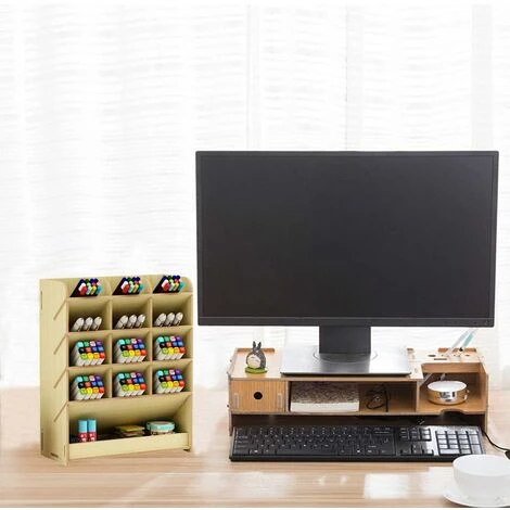 Organiseur De Bureau, Boîte De Rangement Multifonction En Bois Pour Stylos Pour La Maison, Le Bureau Et L'école Érable Blanc – Image 4