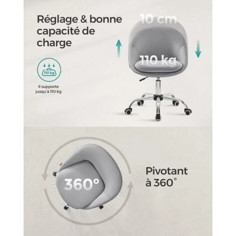 SONGMICS Chaise De Bureau, Fauteuil Pivotant, Siège Confort, Rembourrage En Mousse, Réglable En Hauteur, Pour Bureau, Chambre, Gris OBG020G01 – Image 4