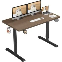 Bureau Assis Debout Electrique 110x60x74-119 Cm, Bureau Ergonomique Standing Desk Réglable, Panneau En Fibre De Carbone