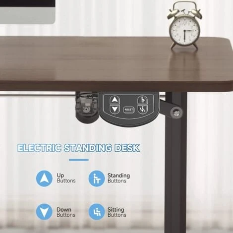 Bureau Assis Debout Electrique, 140x60cm, Bureau Motorisé Ergonomique, Avec Contrôle De La Mémoire, Tapis De Souris, Noyer+Noir – Image 4