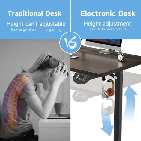 Bureau Assis Debout Electrique, 140x60cm, Bureau Motorisé Ergonomique, Avec Contrôle De La Mémoire, Tapis De Souris, Noyer+Noir – Image 5