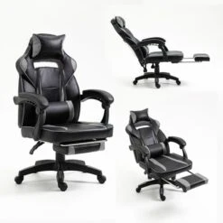 Fauteuil Gamer - Chaise Gaming Ergonomique Inclianble - Avec Repose-pieds Télescopique - Hauteur Réglable - Appui-tête, Support Lombaire, Charge 150 Kg, Noir