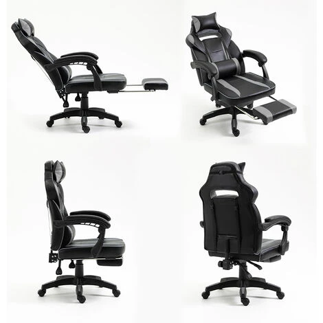 Fauteuil Gamer - Chaise Gaming Ergonomique Inclianble - Avec Repose-pieds Télescopique - Hauteur Réglable - Appui-tête, Support Lombaire, Charge 150 Kg, Noir – Image 4